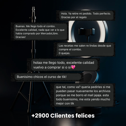 Mega Kit Creador de Contenido: Soporte Premium + Aro de Luz 26cm + Trípode 2Mts + Combo Contenido Viral (6 Productos)